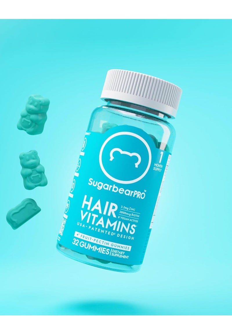 SugarBear Hair Vitamins - Biotin, Zinc, Iodine, Vitamin E, Folic Acid, Inositol - Vegan Gummies for Hair and Nails, Supplement for Women And Men - 1 Month Supply With Bonus Gift - Image 2